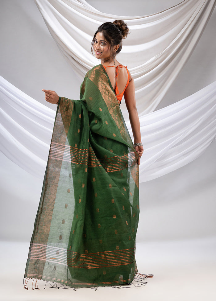 Green Cotton Saree With Blouse Piece - Indian Silk House Agencies