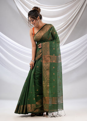 Green Cotton Saree With Blouse Piece - Indian Silk House Agencies