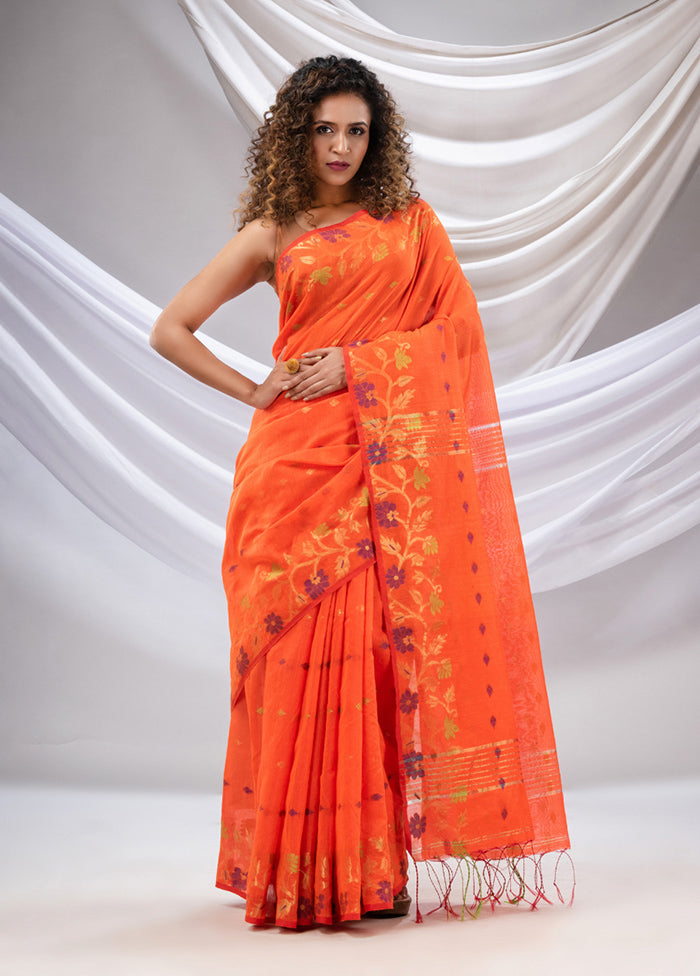 Orange Cotton Saree With Blouse Piece - Indian Silk House Agencies