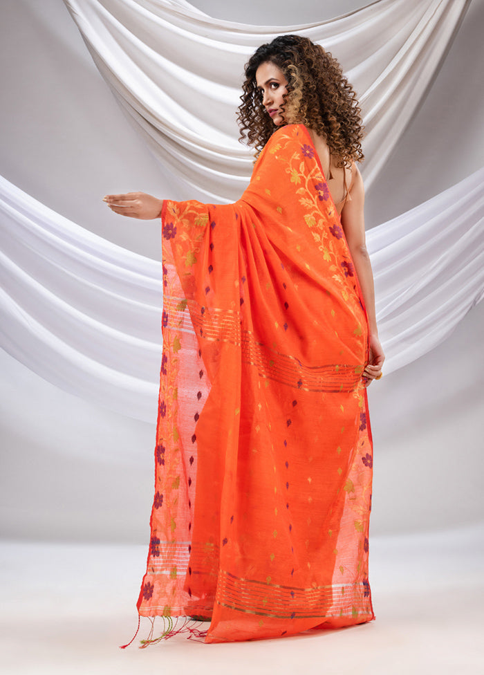 Orange Cotton Saree With Blouse Piece - Indian Silk House Agencies