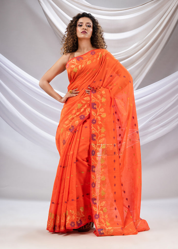 Orange Cotton Saree With Blouse Piece - Indian Silk House Agencies