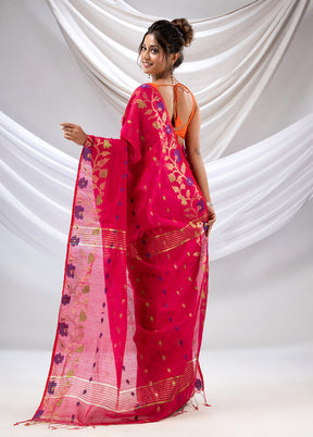 Hot Pink Cotton Saree With Blouse Piece - Indian Silk House Agencies