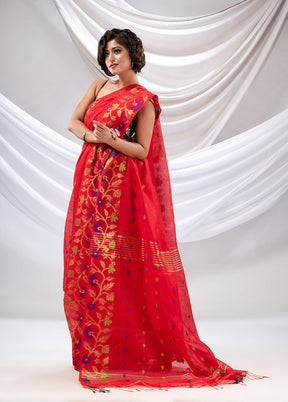 Red Cotton Saree With Blouse Piece - Indian Silk House Agencies