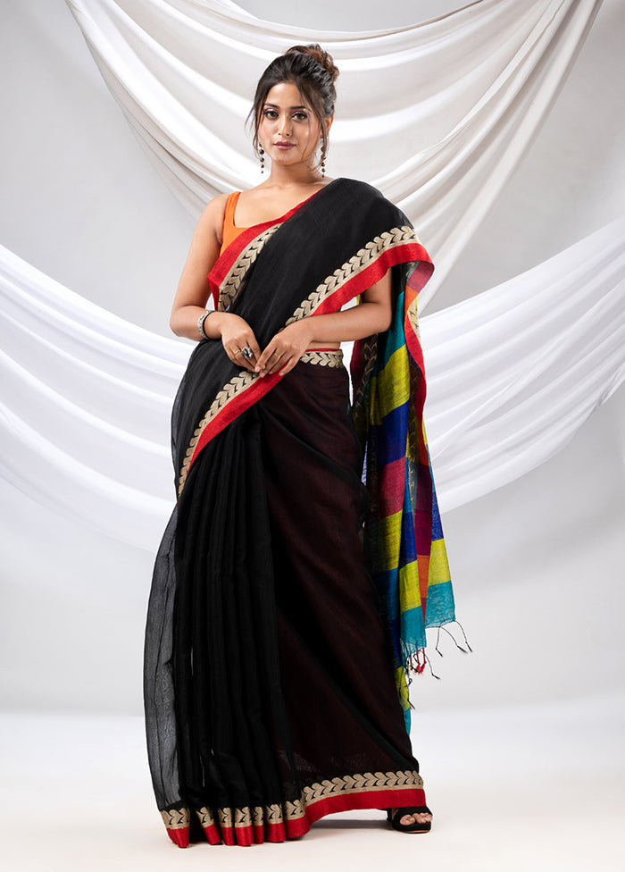 Black Pure Cotton Saree With Blouse Piece - Indian Silk House Agencies