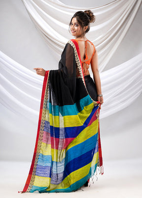 Black Pure Cotton Saree With Blouse Piece - Indian Silk House Agencies