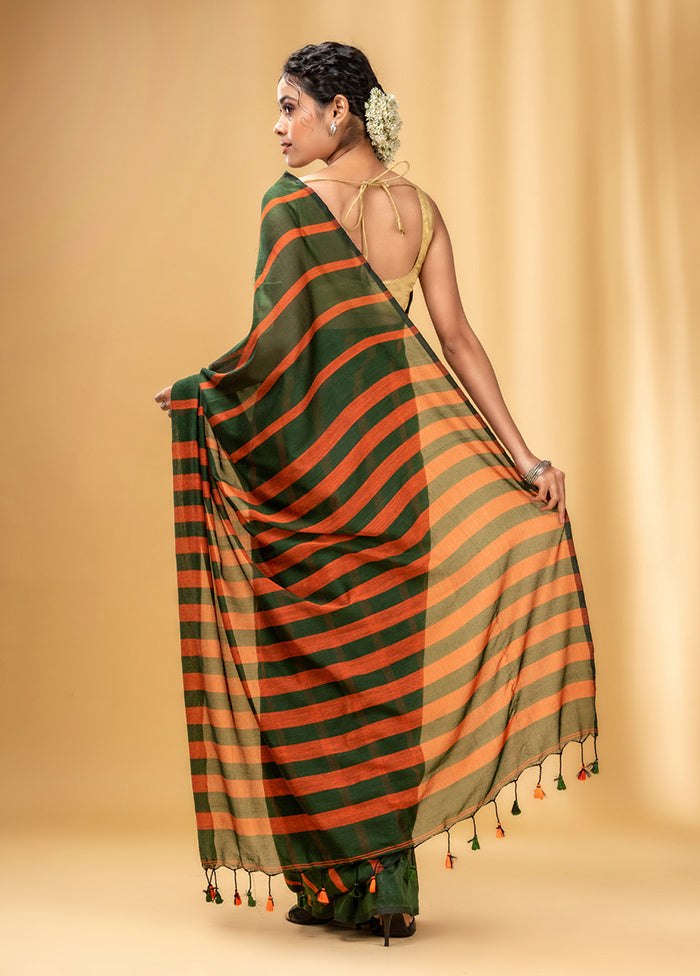 Green Cotton Saree With Blouse Piece - Indian Silk House Agencies