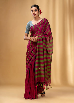 Fuchsia Cotton Saree With Blouse Piece - Indian Silk House Agencies