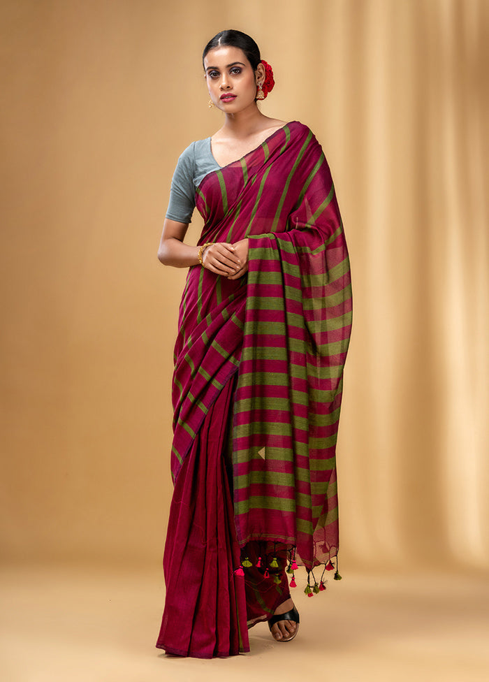 Fuchsia Cotton Saree With Blouse Piece - Indian Silk House Agencies