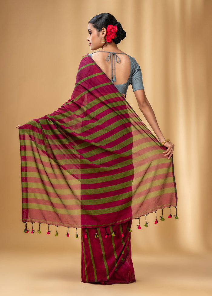 Fuchsia Cotton Saree With Blouse Piece - Indian Silk House Agencies