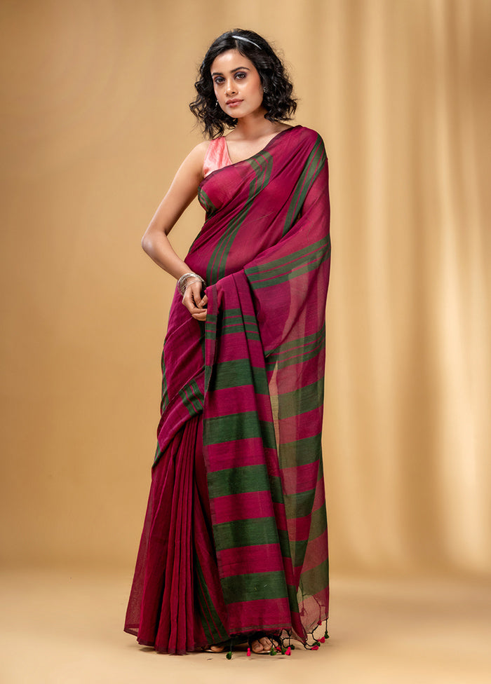 Magenta Cotton Saree With Blouse Piece - Indian Silk House Agencies