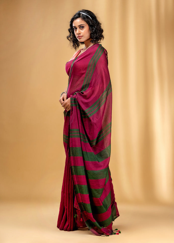 Magenta Cotton Saree With Blouse Piece - Indian Silk House Agencies