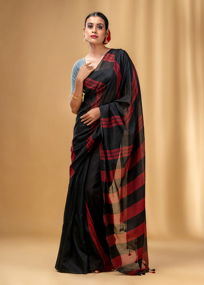 Black Cotton Saree With Blouse Piece - Indian Silk House Agencies