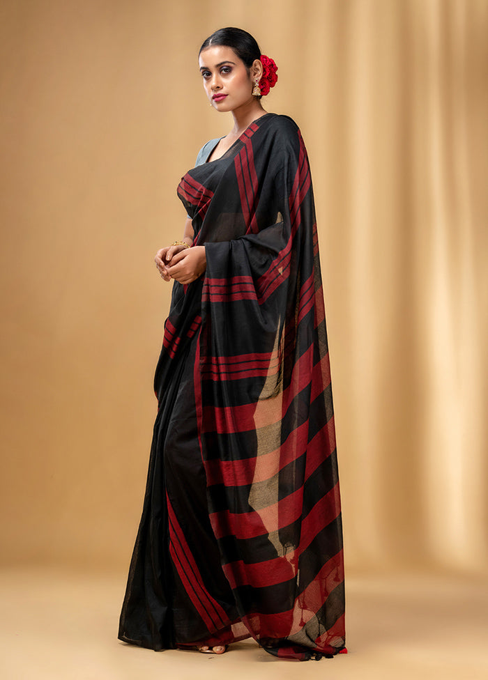 Black Cotton Saree With Blouse Piece - Indian Silk House Agencies