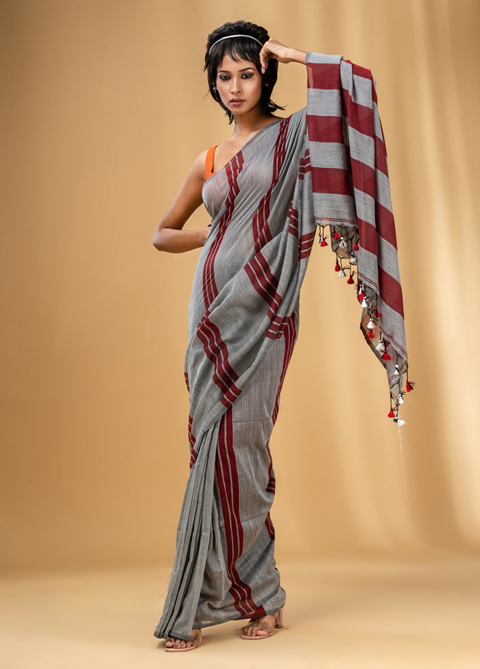 Grey Cotton Saree With Blouse Piece - Indian Silk House Agencies