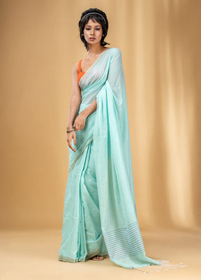 Sea Green Cotton Saree With Blouse Piece - Indian Silk House Agencies