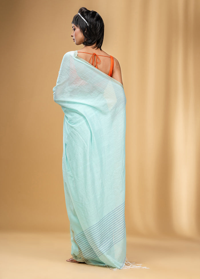 Sea Green Cotton Saree With Blouse Piece - Indian Silk House Agencies