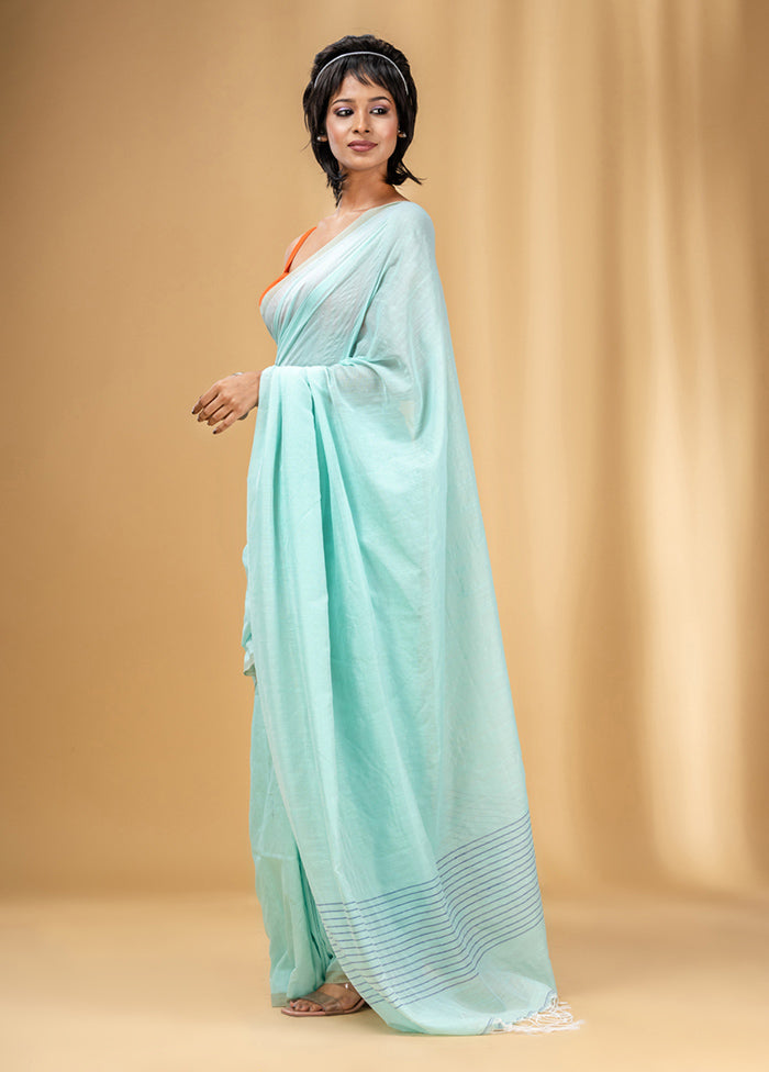 Sea Green Cotton Saree With Blouse Piece - Indian Silk House Agencies