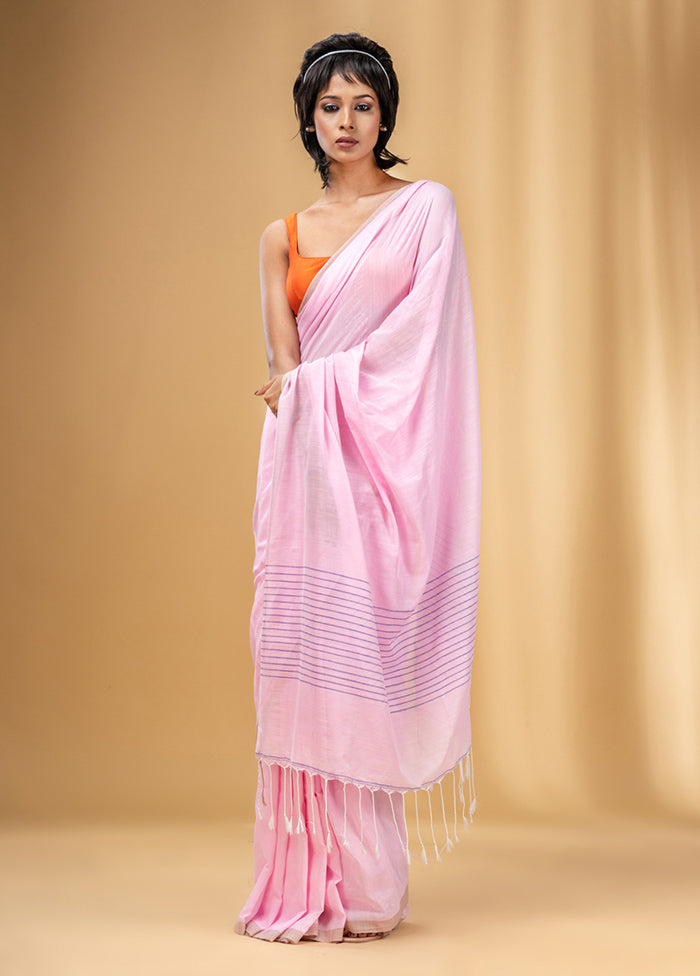 Baby Pink Cotton Saree With Blouse Piece - Indian Silk House Agencies