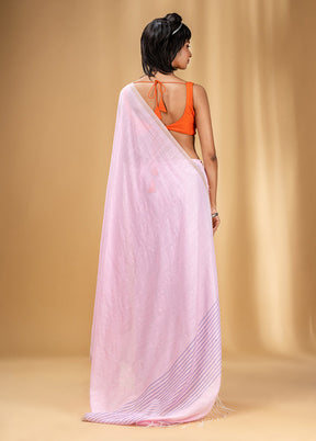 Baby Pink Cotton Saree With Blouse Piece - Indian Silk House Agencies