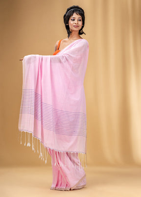 Baby Pink Cotton Saree With Blouse Piece - Indian Silk House Agencies