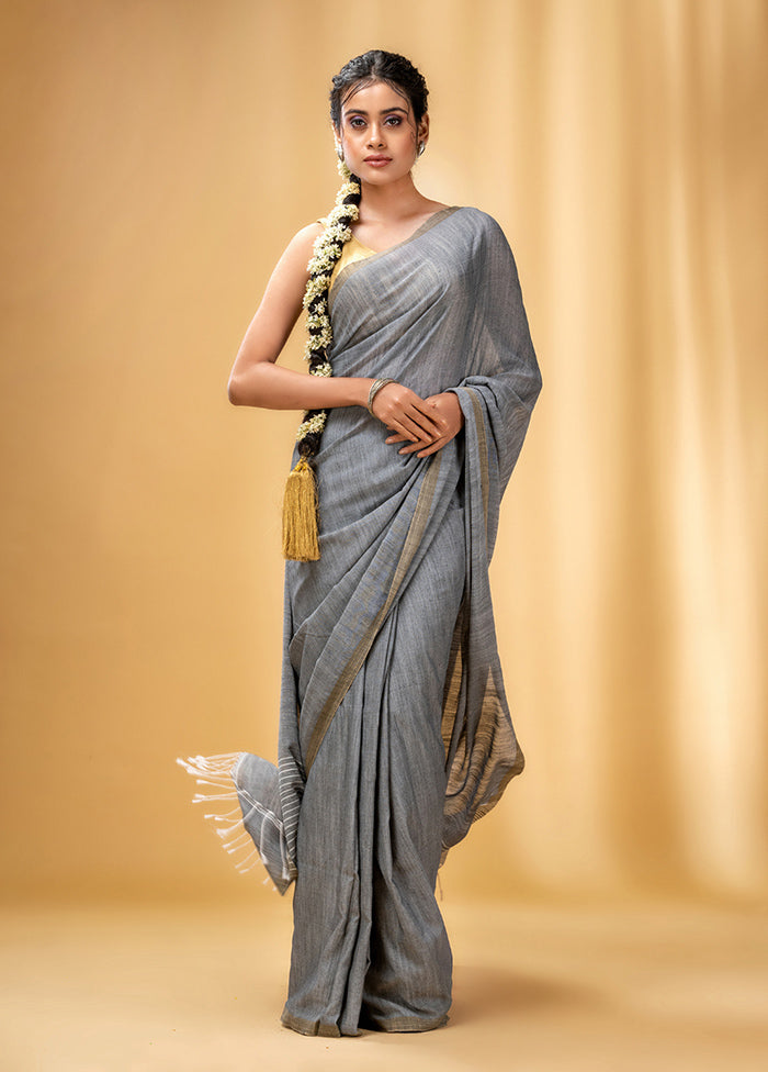 Grey Cotton Saree With Blouse Piece - Indian Silk House Agencies