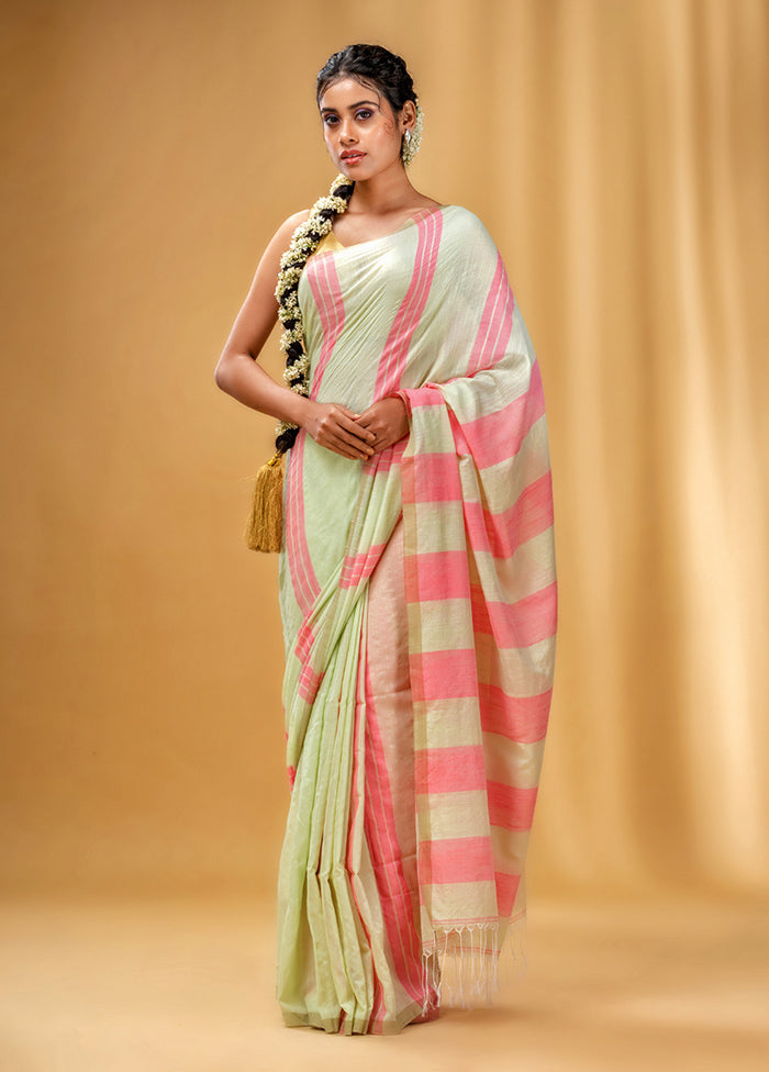 Light Green Cotton Saree With Blouse Piece - Indian Silk House Agencies