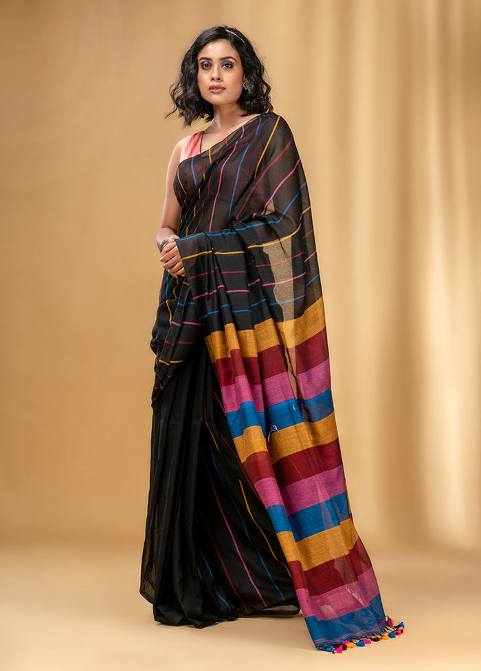 Black Cotton Saree With Blouse Piece - Indian Silk House Agencies