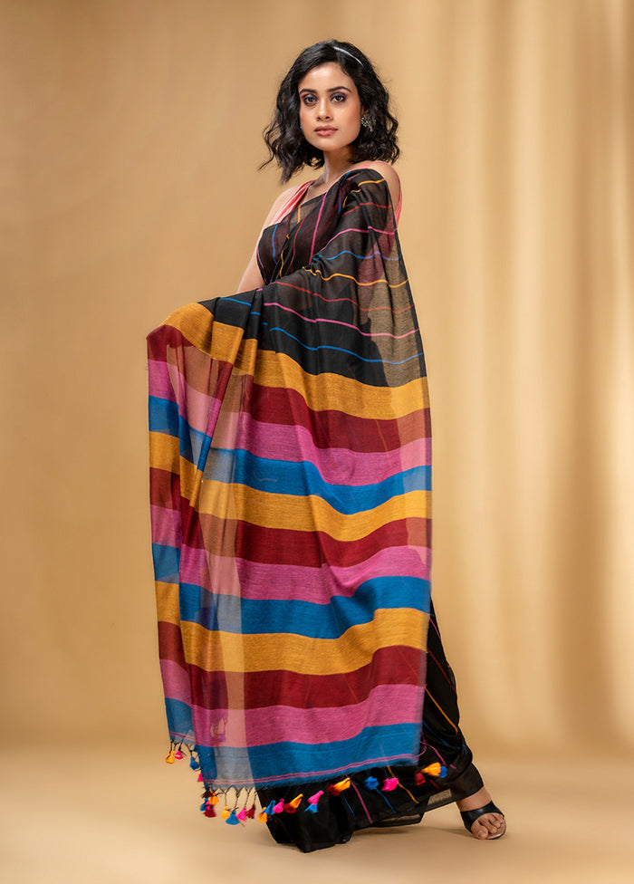 Black Cotton Saree With Blouse Piece - Indian Silk House Agencies