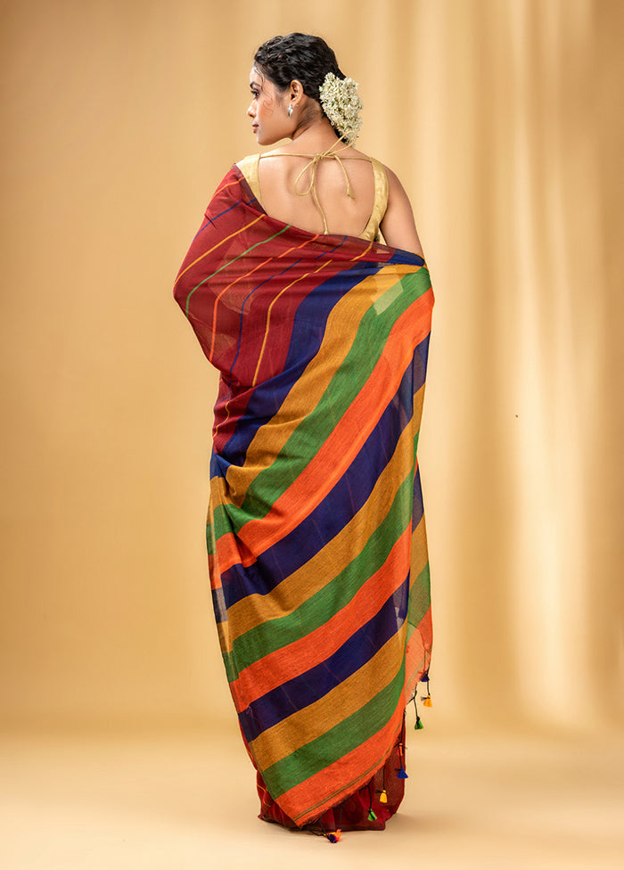 Brick Red Cotton Saree With Blouse Piece - Indian Silk House Agencies