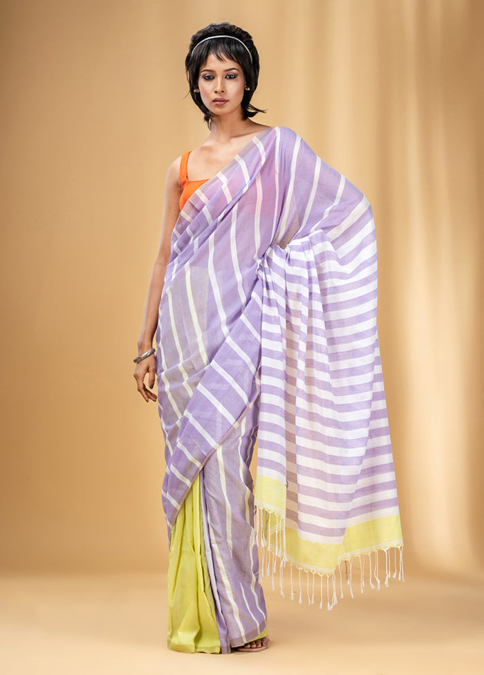 Lavender Cotton Saree With Blouse Piece - Indian Silk House Agencies