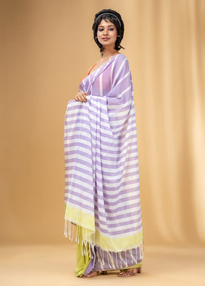 Lavender Cotton Saree With Blouse Piece - Indian Silk House Agencies