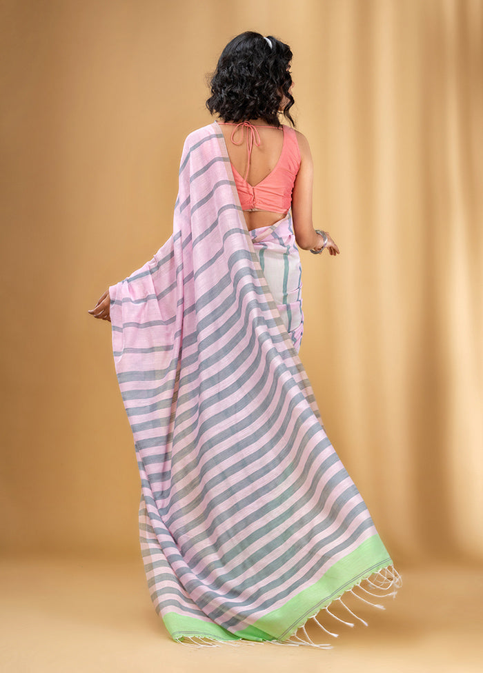 Baby Pink Cotton Saree With Blouse Piece - Indian Silk House Agencies