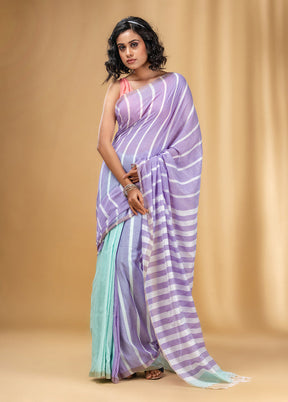 Violet Cotton Saree With Blouse Piece - Indian Silk House Agencies