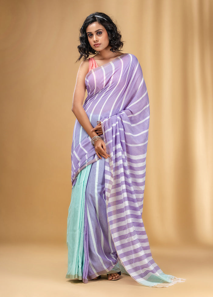 Violet Cotton Saree With Blouse Piece - Indian Silk House Agencies