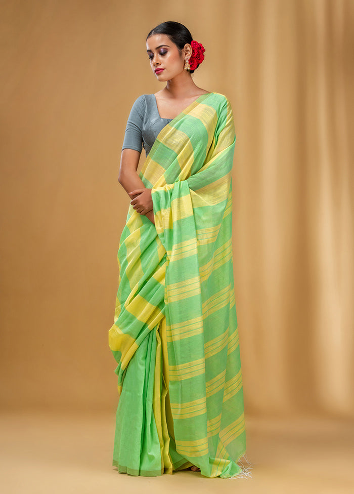 Light Green Cotton Saree With Blouse Piece - Indian Silk House Agencies