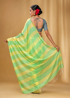 Light Green Cotton Saree With Blouse Piece - Indian Silk House Agencies