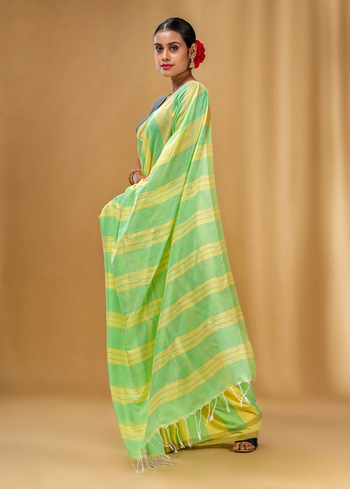 Light Green Cotton Saree With Blouse Piece - Indian Silk House Agencies