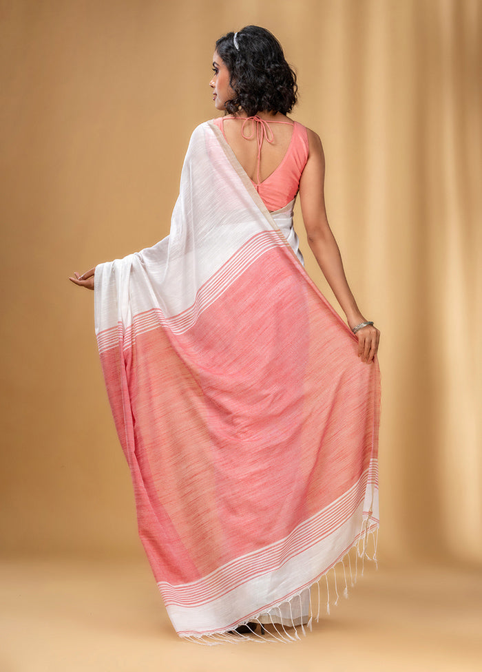 White Cotton Saree With Blouse Piece - Indian Silk House Agencies