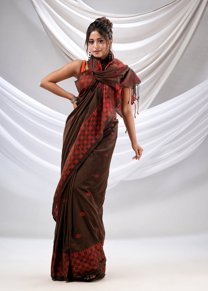 Brown Cotton Saree With Blouse Piece - Indian Silk House Agencies