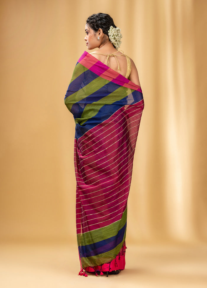 Deep Violet Cotton Saree With Blouse Piece - Indian Silk House Agencies