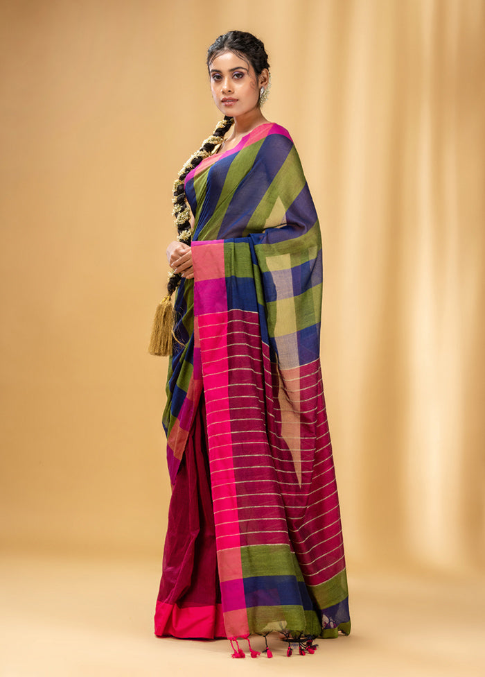 Deep Violet Cotton Saree With Blouse Piece - Indian Silk House Agencies