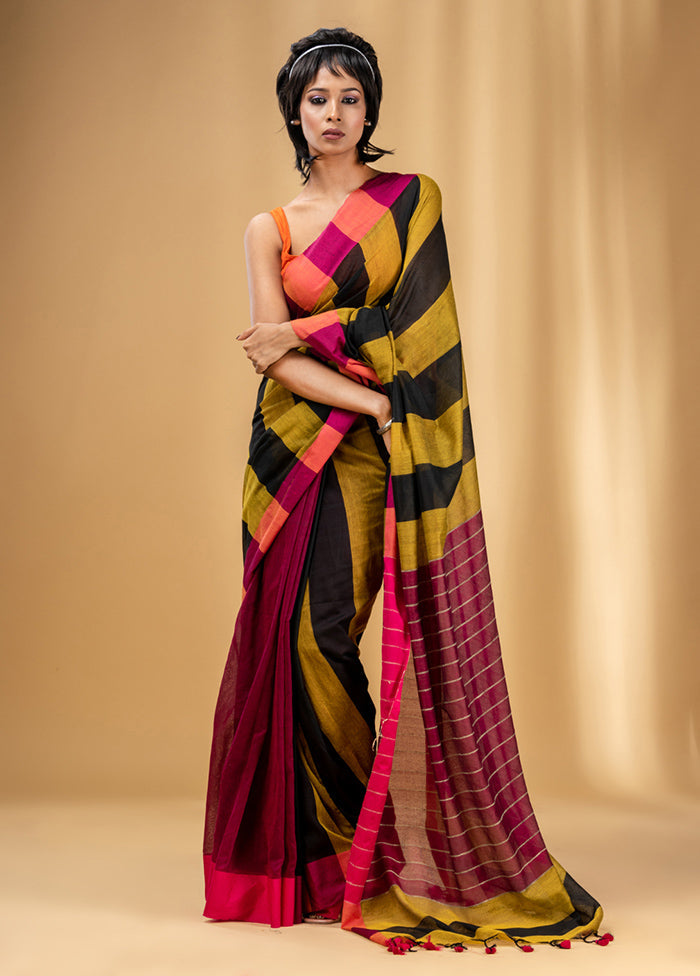 Black Cotton Saree With Blouse Piece - Indian Silk House Agencies