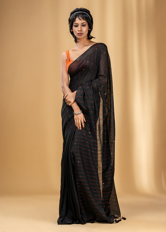 Black Cotton Saree With Blouse Piece - Indian Silk House Agencies