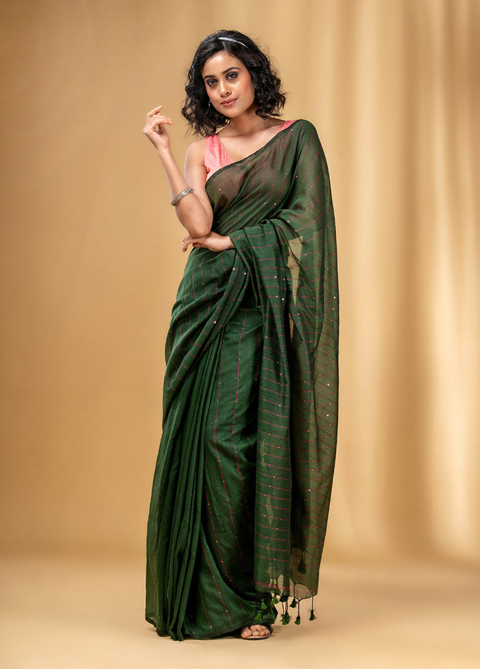 Green Cotton Saree With Blouse Piece - Indian Silk House Agencies