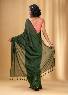 Green Cotton Saree With Blouse Piece - Indian Silk House Agencies