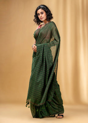 Green Cotton Saree With Blouse Piece - Indian Silk House Agencies