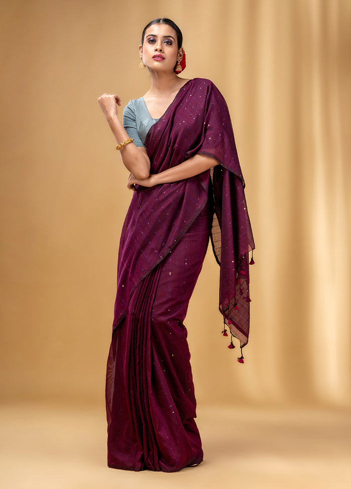 Purple Cotton Saree With Blouse Piece - Indian Silk House Agencies