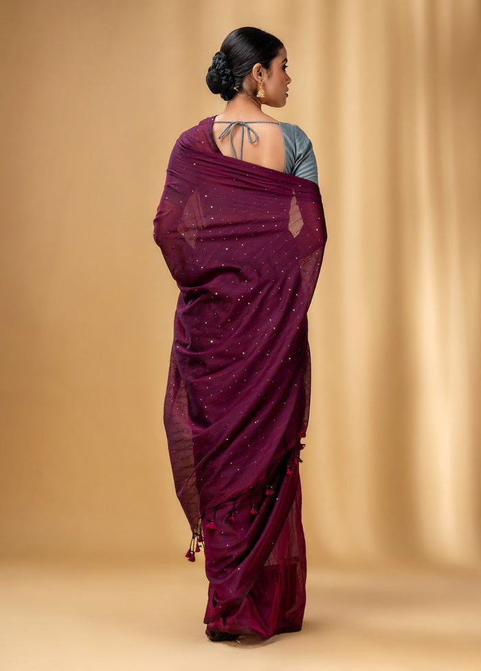 Purple Cotton Saree With Blouse Piece - Indian Silk House Agencies