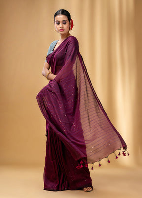 Purple Cotton Saree With Blouse Piece - Indian Silk House Agencies