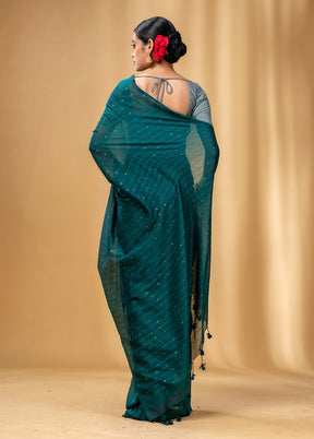 Teal Cotton Saree With Blouse Piece - Indian Silk House Agencies